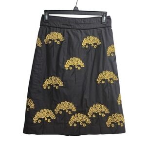 Floreat Gray A-Line Skirt with Yellow Floral‎ Embroidered Pattern Size 4